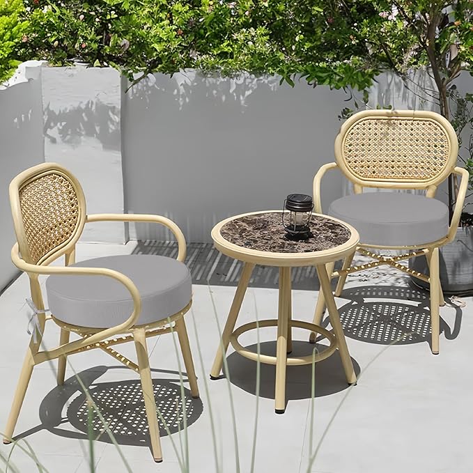 idee-home Outdoor Bistro Chair Cushions, 15”x15”x 3” Thick Outdoor Round Seat Cushions Set of 2 with Ties, Waterproof Round Patio Furniture for Garden