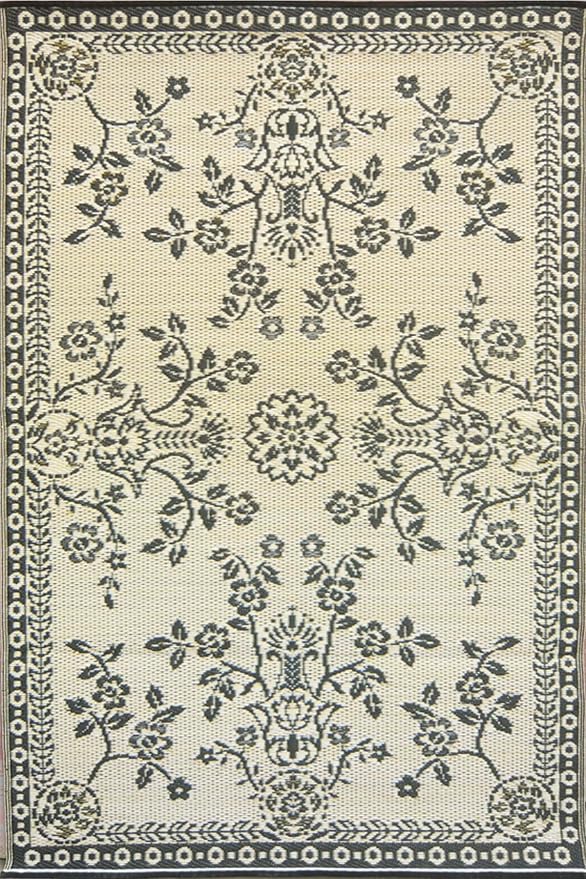 Mad Mats Traditional Outdoor Rug, Reversible Plastic Mat (6' x 9', Oriental Turkish - Black/Brown) for Patio, Porch, Poolside, Mudroom, Camping, RV, Deck
