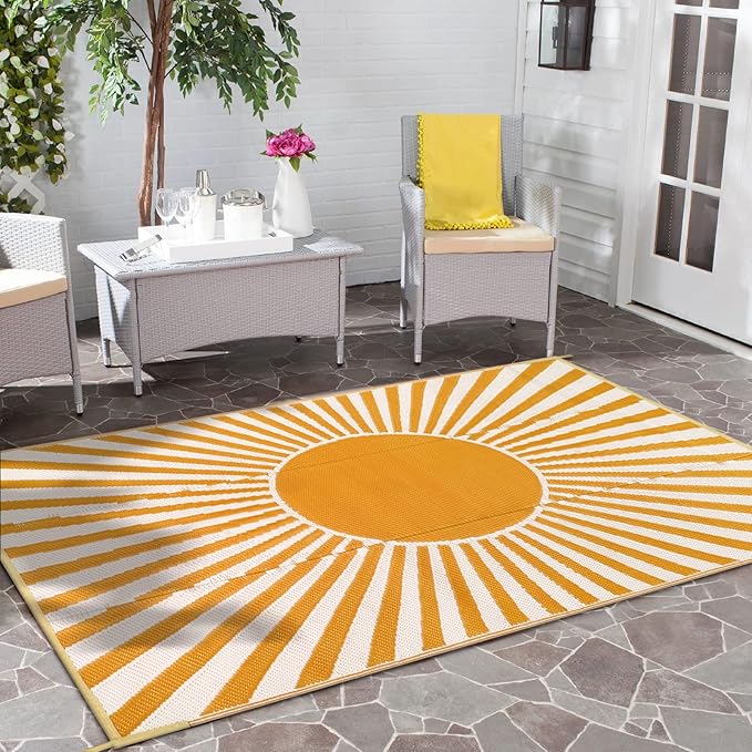 Anidaroel Outdoor Area Rug for Patio Clearance 5X8ft Waterproof, Reversible Plastic Straw Rug Outside Rug, RV Mat for Camping, Porch, Balcony, Pool Deck, Backyard(Orange,5‘x8')