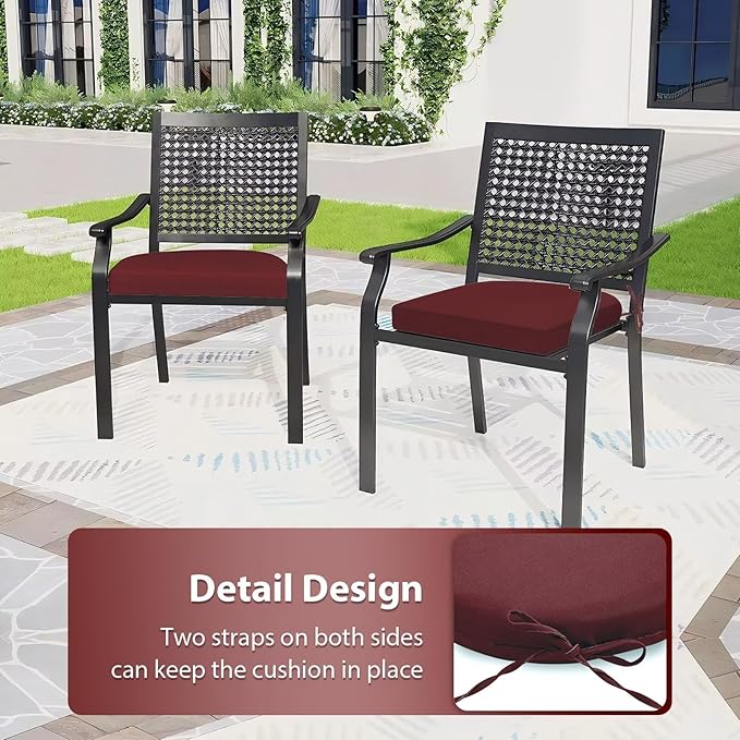 Outdoor Chair Cushions Set of 4, 17 x 16 Inch Patio Chair Cushions for Outdoor Furniture, Water Resistant, Non-Slip Ties(Dark Red)
