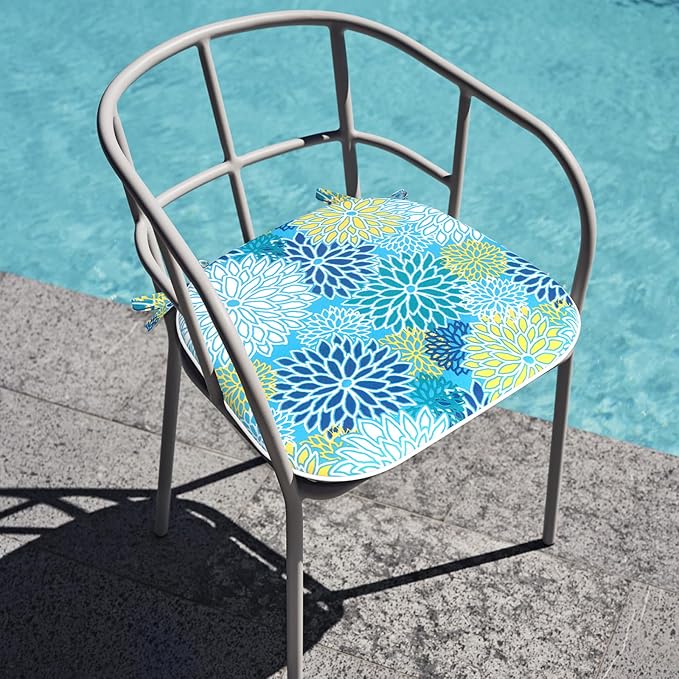 Outdoor Chair Cushions Set of 2, Water Resistant Patio Chair Pads with Ties, Seat Cushions for Home Garden Furniture Decoration, 16"x17", Dahlia Blue