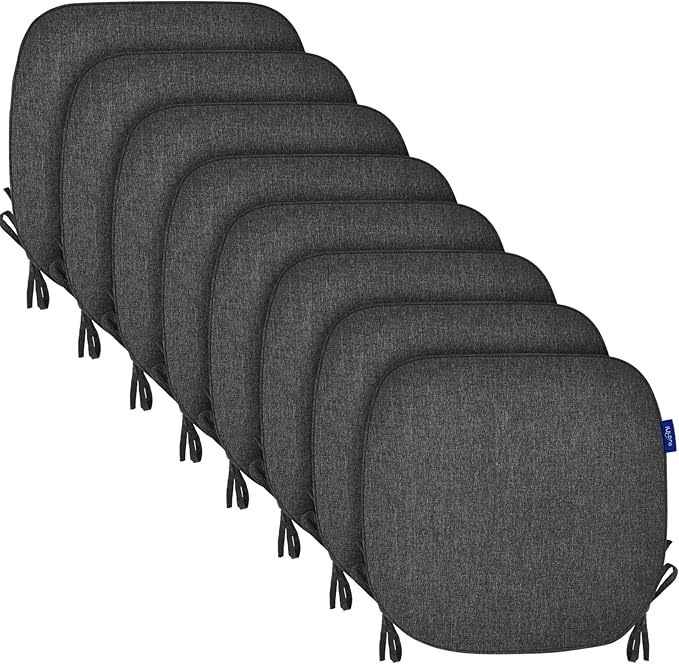 SleepMan Outdoor 17"x16" Chair Cushions with Ties Set of 8, Water Resistant All Weather U-Shape Seat Pads for Patio Garden Furniture Indoor Fade Resistant Patio Cushions (Dark Grey)