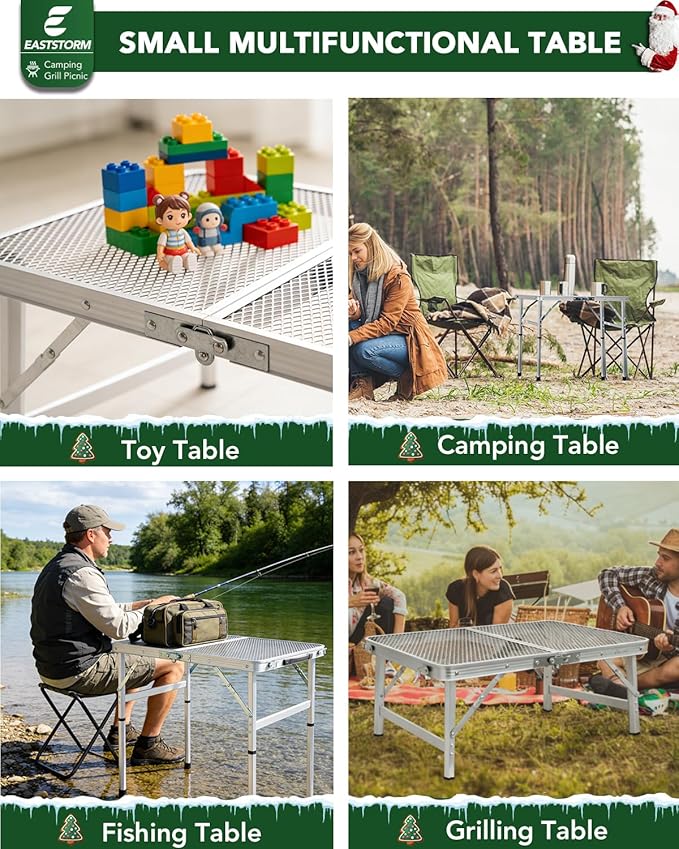 Small 2ft Folding Table with Carry Handle, Adjustable Height 10.6" or 22", Silver Metal Mesh, Portable & Compact Indoor/Apartment/Card/Side/Grill Table, 23.6"Lx15.8"W, Lightweight 4 lb, 66 lb Capacity