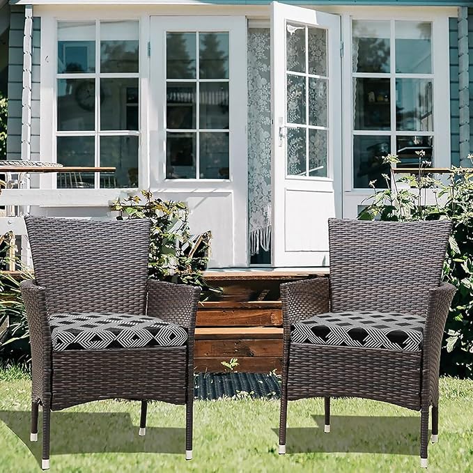 Basic Beyond Outdoor Chair Cushions Set of 4, Outdoor Cushions for Patio Furniture, Water Resistant Patio Chair Cushions with 2 Ties, 17x16x2, Black Geometry