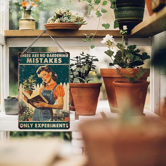 PEACHGARDEN Garden Vintage Tin Sign Metal Signs There are No Gardening Mistakes Signs for Garden Decor Fence Patio Yard Farm Lawn Decoration Sign 8x12inch