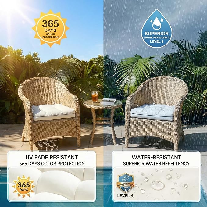 Outdoor Chair Cushions Set of 2, Outdoor Cushions for Patio Furniture and Wicker Chair, Memory Foam Patio Seat Cushion Pads with Ties, 19 x 19 Inch (Grey)
