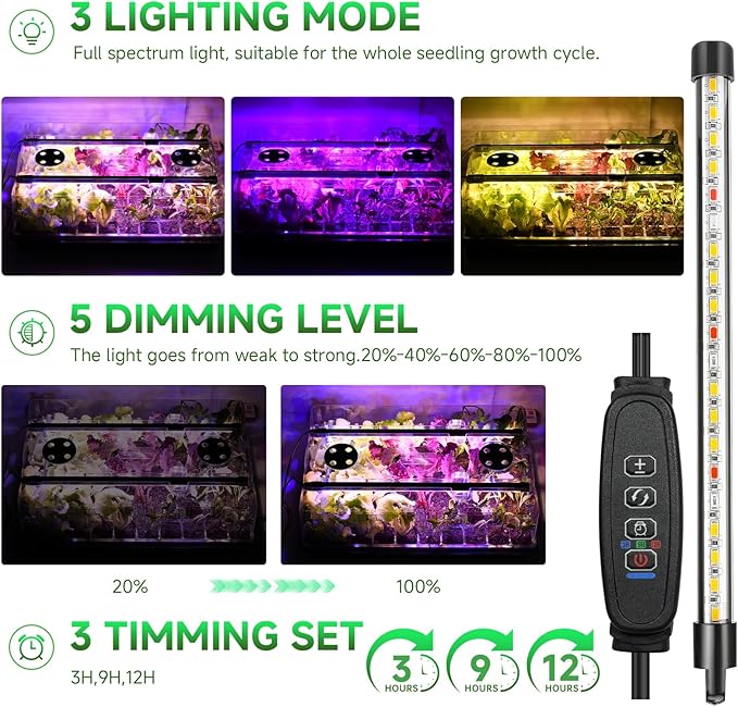 Seed Starter Trays with Grow Lights, Color Change Grow Lights for Seed Starting Kit, 3 Timming Set, Indoor Plant Growing Kit for Gardeners, Germination Trays Kits, Gardening Gifts