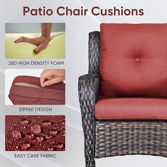 Outdoor Chair Cushions for Patio Furniture - 1 Pack Outside High Back Thick Water-Resistant Cushion 22x24 with Zipper Cover for Wicker Glider Rocking Chairs Loveseat Couch – Red/Buckle