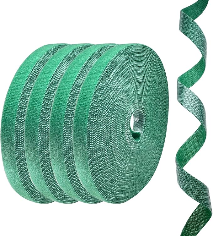 4 Rolls Plant Ties, Adjustable Garden Tape for Plant Twist Ties, Reusable Thicker Support for Growing Green Tape, Strong Grip, Tomato Vines Indoor Outdoor, 50 Ft X 0.47 Inch
