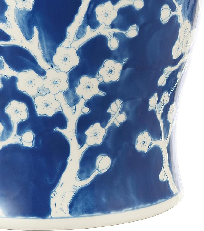 JONATHAN Y TBL1017D Cherry Blossom 17.75" Ceramic Indoor/Outdoor Garden Stool Coastal, Contemporary, Transitional, Patio, Garden Room, Bathroom, Living Room, Blue/White