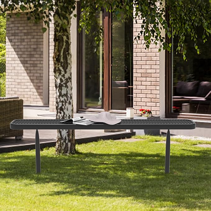 6 FT Heavy Duty Metal Park Bench for Outside, Outdoor Backless Bench with Thermoplastic Coating, Commercial Benches for Shopping Mall, Store, Park, Deck, Inground Mounted, Black