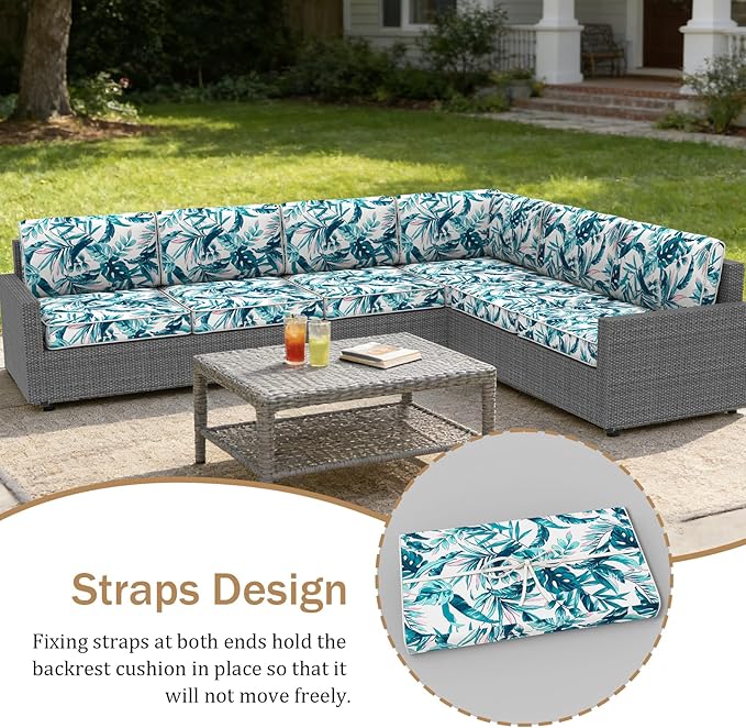 14 Pcs Outdoor Replacement Cushions for Patio Furniture, All Weather Water Resistant Cushion for 6 Seat Rattan Wicker Sectional Patio Conversation Sets and Couch (Lelf)