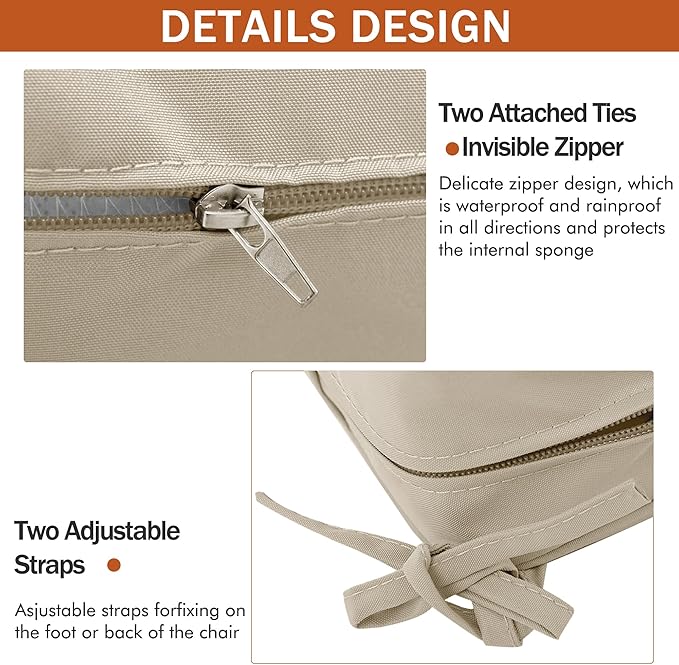 Outdoor Chair Cushions 16 x 17 Inch, Set of 6, Water Resistant Patio Chair Cushions with Tie Color Fastness Thick Outdoor Seat Cushion for Garden Lawn Patio Furniture Cream