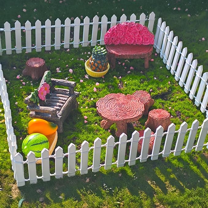 Kai Dream 35-Inch Mini Fairy Garden Fence - DIY Small Wooden Decorative Picket Fence for Dollhouses, Crafts, Dioramas, Plant Pots, and Micro Landscape