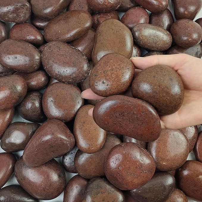 5 lbs Red River Rocks, 2-3 Inch Large Pebbles for Indoor Plants, Decorative Rocks Stones for Landscaping, Vases, Aquariums, Fountains, Pathways, Backyard and Garden