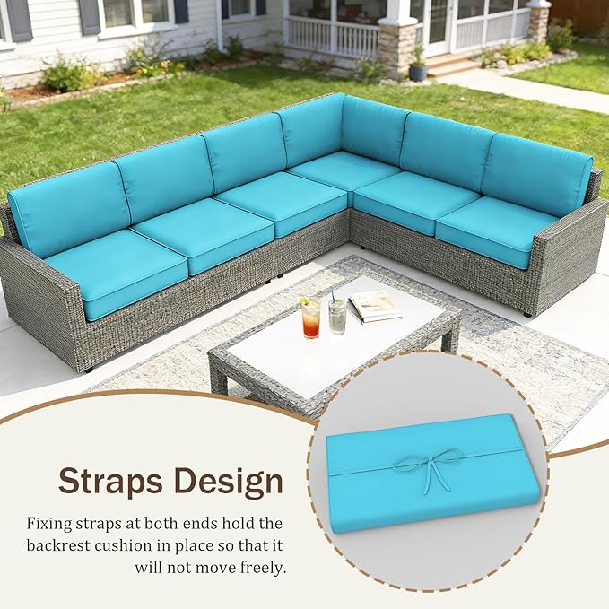 14 Pcs Outdoor Replacement Cushions for Patio Furniture, All Weather Water Resistant Cushion for 6 Seat Rattan Wicker Sectional Patio Conversation Sets and Couch (Lake Blue)