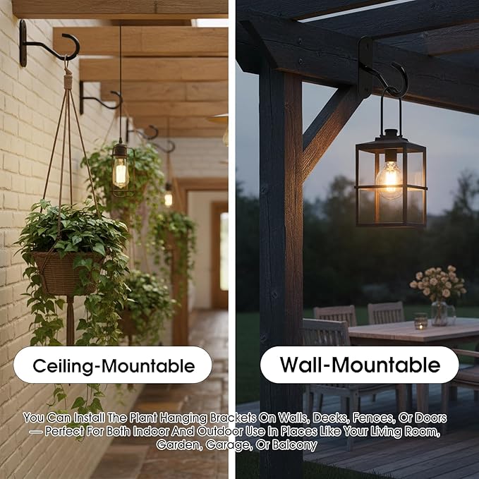 Ceiling Hooks for Hanging Plants, Black Metal Wall Plant Hooks for Plants,Lights,Planters,Lanterns,Hanging Bird Feeders,Wind Chimes, Indoor&Outdoor