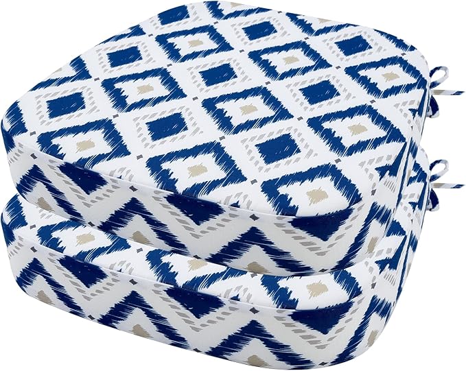 idee-home Outdoor Chair Cushions Set of 2, 17" x 17" x 3" Thick D-Shaped Patio Furniture Outdoor Seat Cushions Waterproof with Ties, Dining Pads