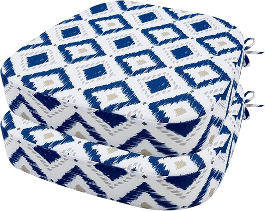 idee-home Outdoor Chair Cushions Set of 2, 17" x 17" x 3" Thick D-Shaped Patio Furniture Outdoor Seat Cushions Waterproof with Ties, Dining Pads