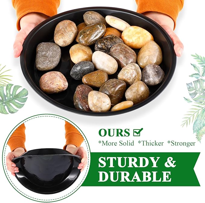 Sawysine 15 Pack Plastic Plant Saucer Round Drip Trays Black Flower Pot Saucers Thick Plant Dish Sturdy Water Tray Heavy Drainage Potted Container for Indoor Outdoor Garden (10 Inches)