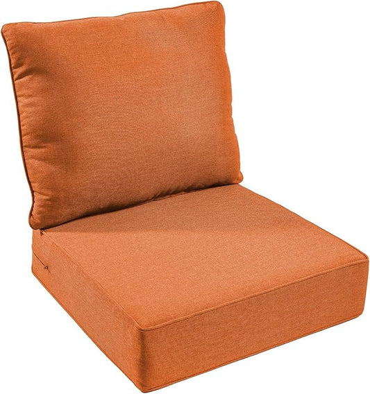 Outdoor Chair Cushion Set, 24x24 Waterproof Patio Chair Cushion, 6" Thickened Seat Cushion for Outdoor Chair and Couch, Include 1 Back & 1 Seat Cushion, Thick/Orange