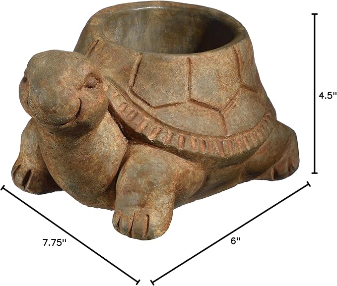 Classic Home and Garden Cement Buddies Animal Planter - Cute Desk Decoration - UV Coated Animal Vase w/Removable Drain Plug - Succulent Planter for Indoor/Outdoor Use (Turtle Planter, Rust, Large)