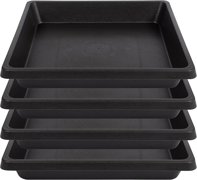 Square Plant Saucer 10 Inch 4 Pack, Plant Drip Trays and Flower Pot Saucers，Doubles Plant Water Catcher Tray, Plant Trays for Indoors No Holes, Plant Drainage Tray Saucers for Potted Plants