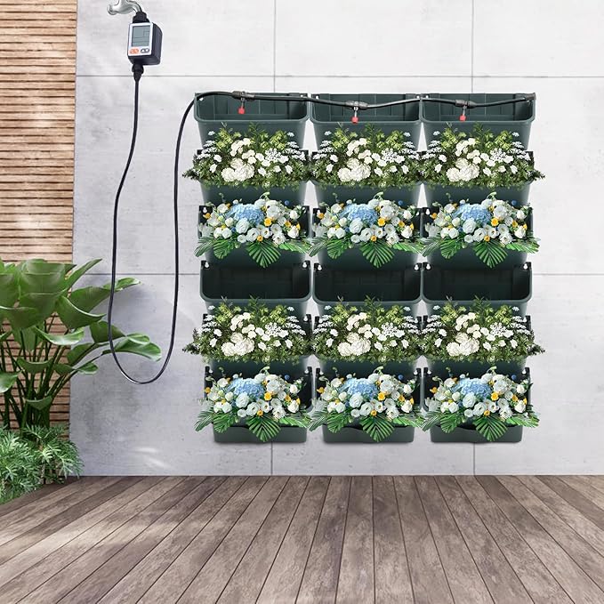 18 Pots Self-Watering Wall-Mounted Planter, Vertical Garden Wall Planter with Intelligent Control & Adjustable Irrigation System for Indoor Outdoor Plants Vegetables Fruits Herbs