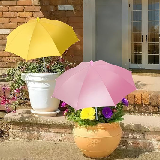 Plant Umbrellas for Outdoor Plants, Garden Umbrella Shade for Potted Plants, Sun Shade Cover for Garden Bed, Upgraded Small Plant Umbrella 21'' Diameter Adjustable Height 2 Pack Pink Yellow