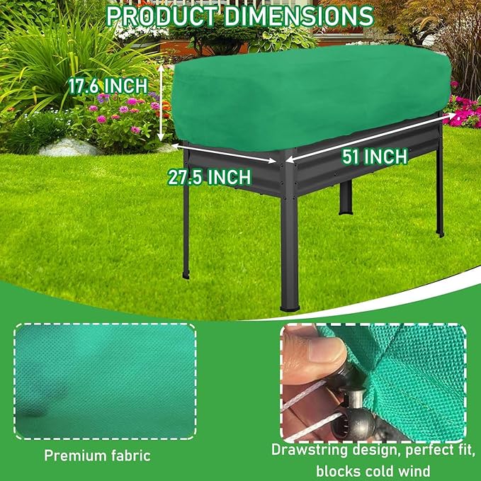 Plant Covers Freeze Protection 2 Pack Rectangular Planter Frost Fabric for Raised Beds with Drawstring 2.82oz/yd² Reusable Raised Beds Frost Cloth for Winter Outdoor Plants (Green,for Cover a 4x2x1ft)