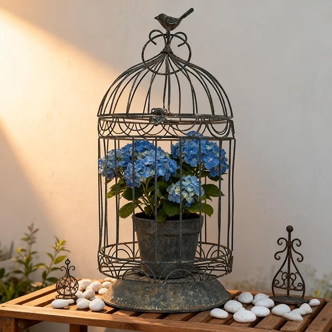 Rustic Farmhouse Metal Planter Holder Vintage Birdcage Distressed Deractive Plants Stand for Wedding Decor Party Centerpieces Garden Home Patio Outdoor Indoor Decor