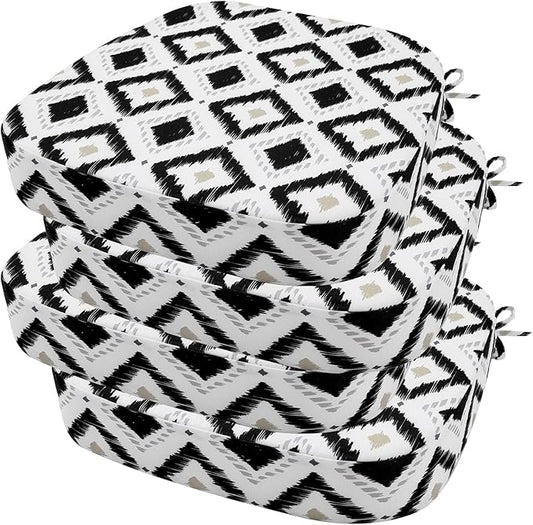 idee-home Outdoor Chair Cushions Set of 4, 17" x 17" x 3" Thick D-Shaped Patio Furniture Outdoor Seat Cushions Waterproof with Ties, Dining Pads