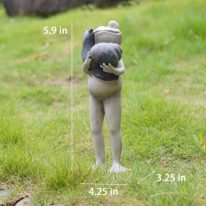 Frog with Snail Garden Statue – Whimsical Resin Decor Figurine for Yard Desk frog gifts for women Figurines Pathway Outdoor Unique Gift Idea for Garden Lovers Sculptures 5.9*3.25*4.25 LC Lcdecohome