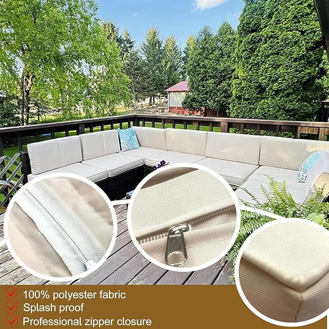14 Piece Outdoor Patio Cushion Cover Replacement, Waterproof Patio Cushion Covers, Outdoor Furniture Cushion Covers Set for 6 Seat Wicker Rattan Sofa (Off-White)