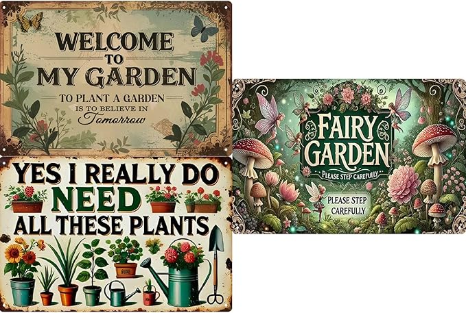 Garden Signs Vintage Metal Sign, Retro Garden Signs for Outside Home Gardening Greenhouse Yard Outdoor Decor 8x12 Inch