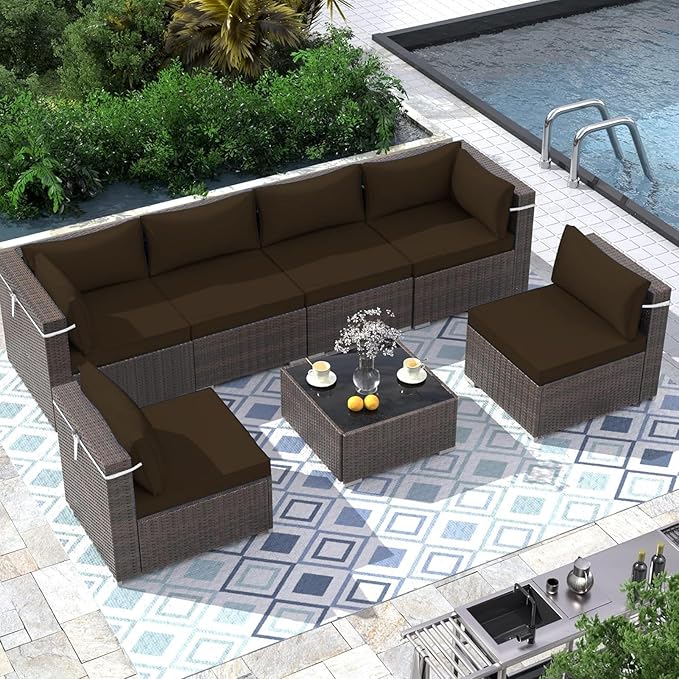 Outdoor Sectional Cushions Replacement Set, 26x26in Patio Furniture Cushions, 14 Pieces Waterproof Outdoor Couch Cushion for 6 Seat Wicker Conversation (Coffee)