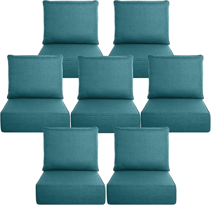 Belord Luxury 6" Thick Outdoor Cushion 7 Set - 24 x24 28D Sponge Filling Fade-Resistant Chair Cushion, Spill Proof Removable Patio Furniture Replacement Cushion for Sofa Bench Swing - Peacock Blue