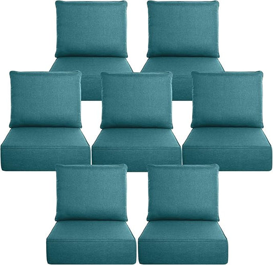 Belord Luxury 6" Thick Outdoor Cushion 7 Set - 22 x24 Inch 28D Sponge Filling Fade-Resistant Chair Cushion, Spill Proof Removable Patio Furniture Replacement Cushion for Bench Swing - Peacock Blue