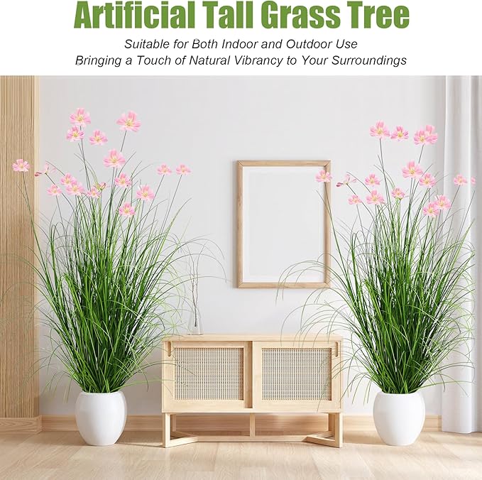 2 Pack Tall Artificial Plants with Basket 47inches Faux Pampas Grass Flowers Fake Floor Plants Decor in Pot Large Greenery Stems Faux Plant House Plant Indoor Decoration