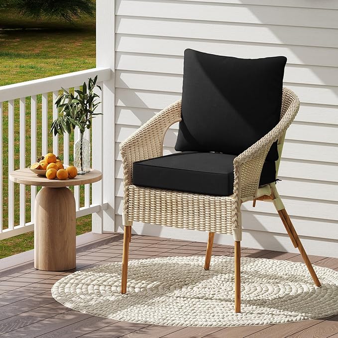 Giantex Patio Cushion Set, Outdoor Chair Seat Pads w/Non-Slip Rope Belts, Detachable Patio Furniture Cushions, Thick Seat Cushion & Back Cushion for Living Room Floor Sofa Patio Garden Chair (Black)