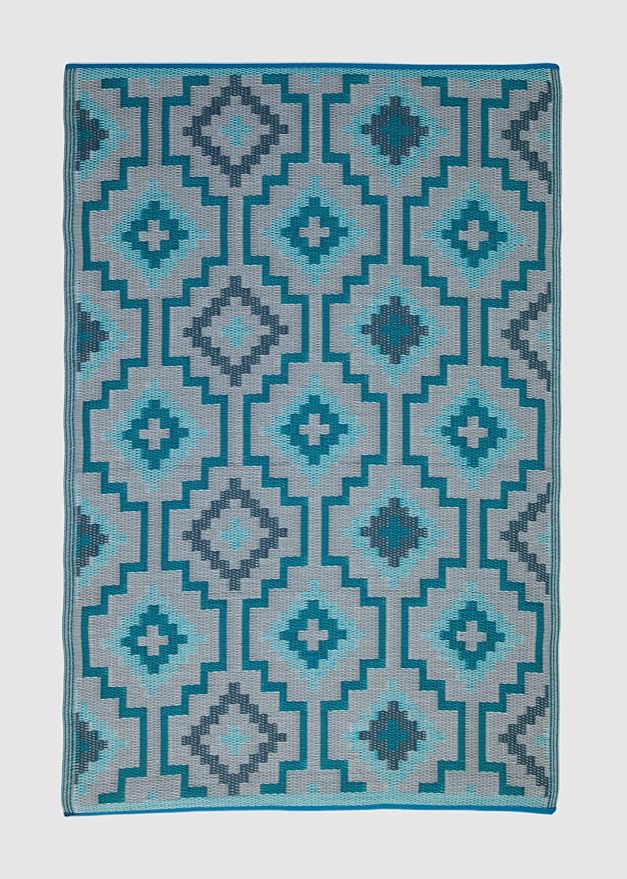 Fab Habitat Outdoor Rug - Waterproof, Fade Resistant, Crease-Free - Premium Recycled Plastic - Vintage Boho Kilim - Porch, Deck, Balcony, Mudroom, Laundry Room, Patio - Lhasa - Teal - 3 x 5 ft