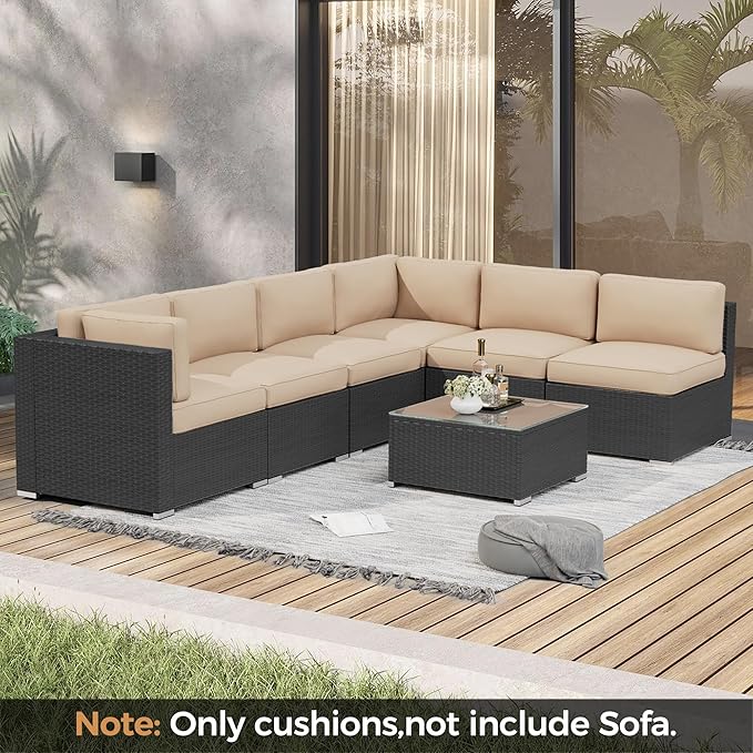 Oakcloud Oakmont Outdoor Replacement Cushions for Patio Furniture,Water-Resistant Cushion for Patio Conversation Set,14-Piece Cushions for 6-seat Outdoor Sectional Sofa(Light Brown)