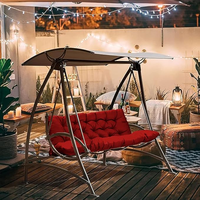 2-3 Seat Swing Replacement Cushion, Outdoor Bench Cushions with Backrest Thicken 4", Patio Furniture Garden Porch Loveseat Glider Pad Anti-Fading Waterproof (Red, 40x40in)