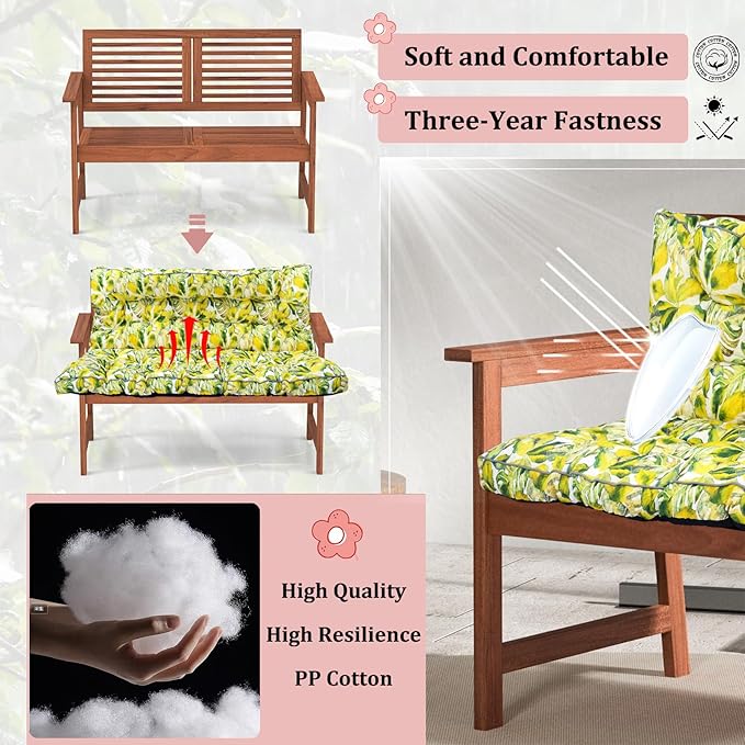 2-3 Seat Swing Replacement Cushion, Outdoor Bench Cushions with Backrest Thicken 4", Patio Furniture Garden Porch Loveseat Glider Pad Anti-Fading Waterproof (Yellow bell flower, 40x63in-thicken)