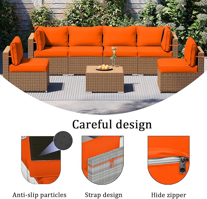 14 Pieces Outdoor Sectional Replacement Cushions for Patio Furniture, 4in Thick Outdoor Sofa Cushions for 6 Seat, Waterproof Deep Seat Couch Patio Cushion Set (Orange Color)