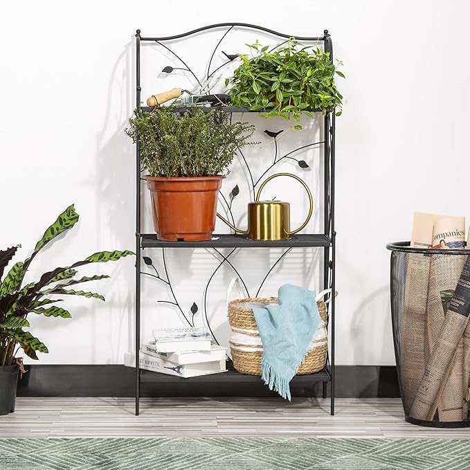 glitzhome Plant Stand Metal Rack 3 Tier Flower Pot Organizer Multiple Holder Shelf for Indoor Outdoor Garden, Black