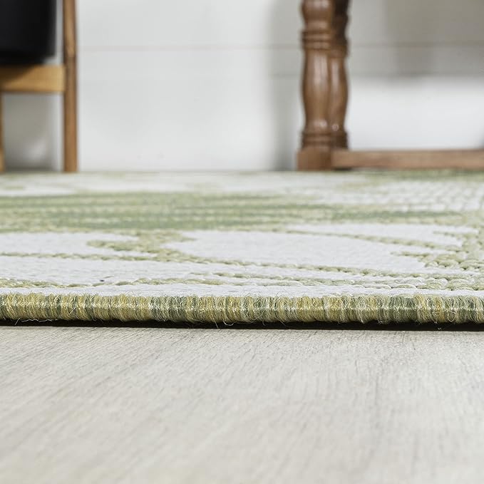 JONATHAN Y Floral Textured Weave Indoor Outdoor Runner Rug 2X10 Green/Cream, Zinnia Modern for Backyard, Patio, Porch, Easy-Cleaning, High Traffic, Pet-Friendly, Non-Shedding (SMB110H-210)