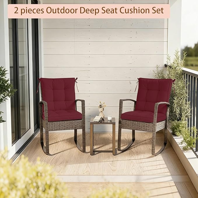2 Piece Outdoor Patio Chair Cushions, Fade Resistant Outdoor Cushions for Patio Furniture, 6 inch Thickened Rocking Chair Cushions Set (Burgundy, 24x24x6 inch - 2 Pieces)