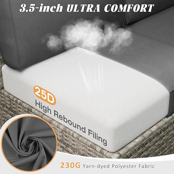 Patio Cushions for Outdoor Furniture,Water-Resistant Outdoor Cushions for 6 Seat Outdoor Sectinal,25.3"×25.3" Deep Seat Sofa Cushions, 14-Piece Outdoor Couch Cushions,Grey