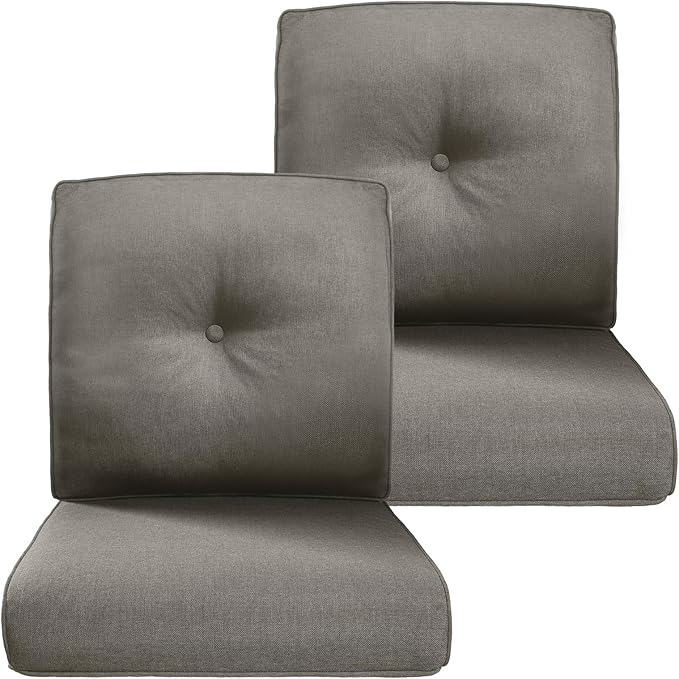Belord Luxury 4" Thick Outdoor Cushion 2 Set - 22 x24 Inch 28D Sponge Filling Fade-Resistant Chair Cushion, Spill Proof Removable Patio Furniture Replacement Cushions for Sofa Bench Swing - Grey